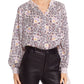 Blusa feminina Rebecca Taylor com estampa floral texturizada roxa e manga comprida, gola mandarim, para usar no trabalho, 10