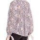 Blusa feminina Rebecca Taylor com estampa floral texturizada roxa e manga comprida, gola mandarim, para usar no trabalho, 10