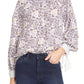 Blusa feminina Rebecca Taylor com estampa floral texturizada roxa e manga comprida, gola mandarim, para usar no trabalho, 10