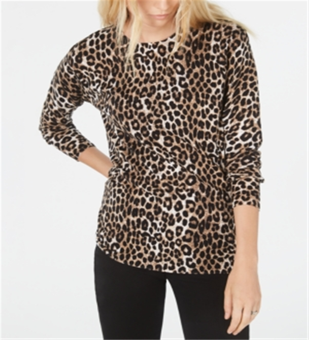 Suéter feminino Michael Kors com estampa de leopardo marrom, tamanho pequeno P