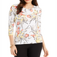 JM Collection Blusa feminina com estampa floral e decote redondo em jacquard, branca, tamanho pequeno