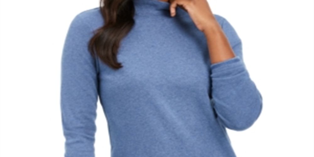 Blusa feminina Karen Scott de algodão mesclado, manga comprida, azul, tamanho pequeno