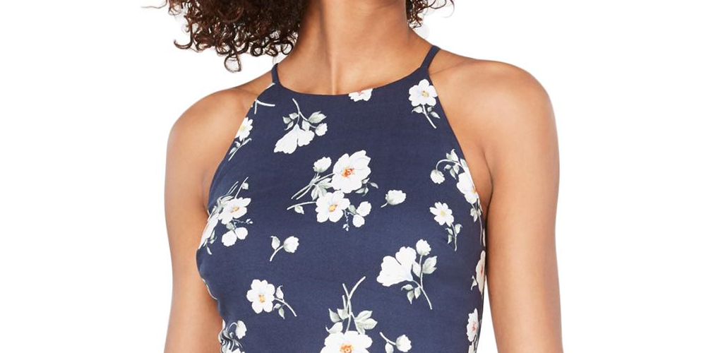 BCX Vestido curto sem mangas feminino júnior, azul marinho, floral, tamanho pequeno