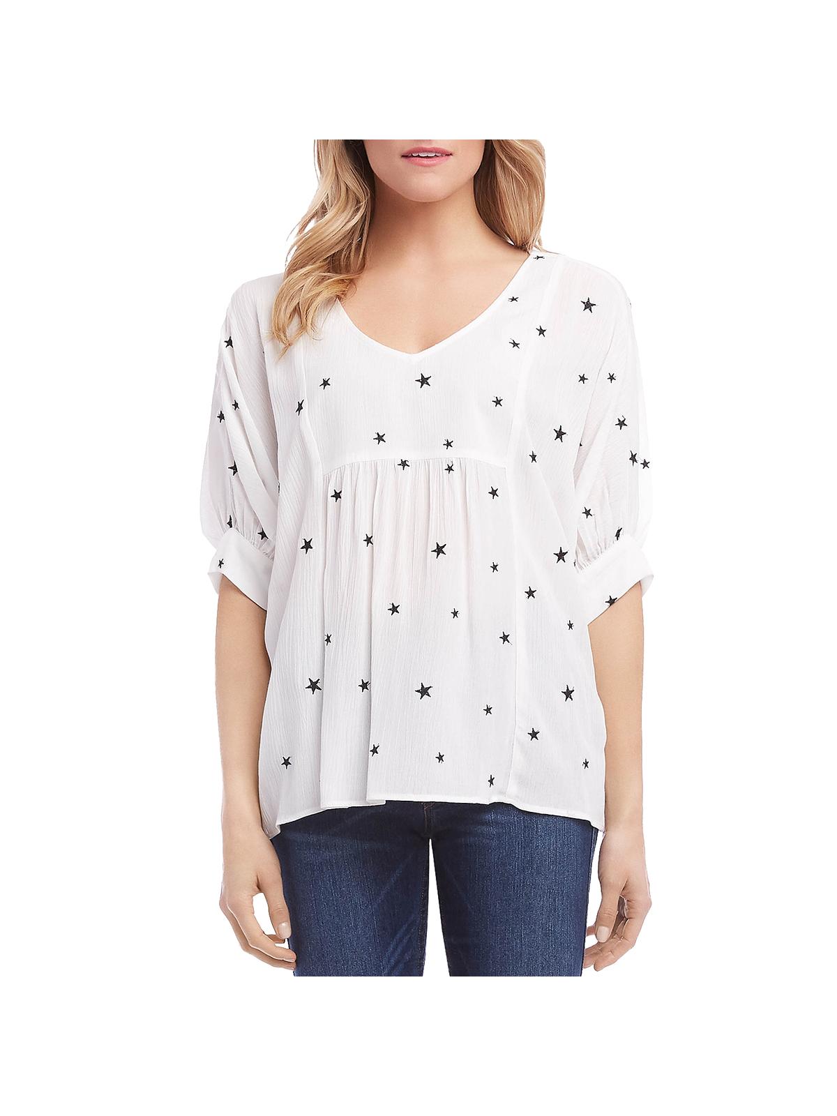 Karen Kane Blusa feminina estilo boho com babados estilo camponês, branca, tamanho extragrande