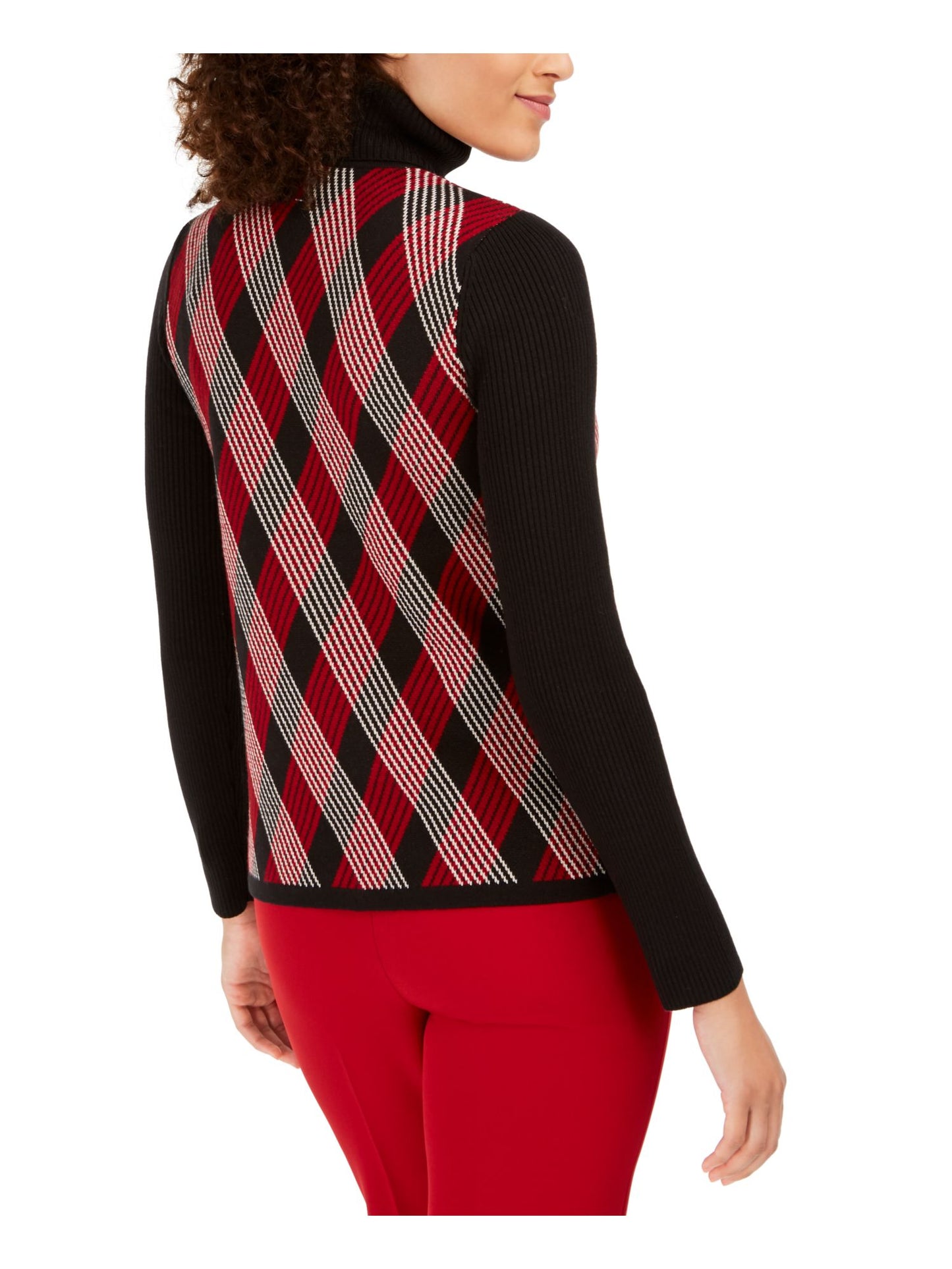 Suéter feminino Anne Klein Argyle manga comprida gola alta preto tamanho grande