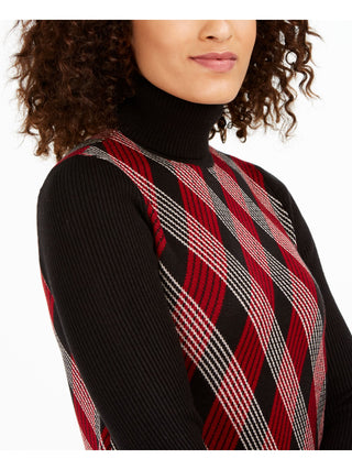 Suéter feminino Anne Klein Argyle manga comprida gola alta preto tamanho grande