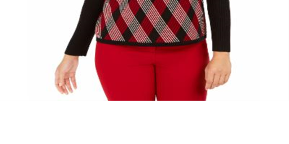 Suéter feminino Anne Klein Argyle manga comprida gola alta preto tamanho grande