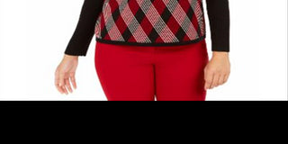 Suéter feminino Anne Klein Argyle manga comprida gola alta preto tamanho grande