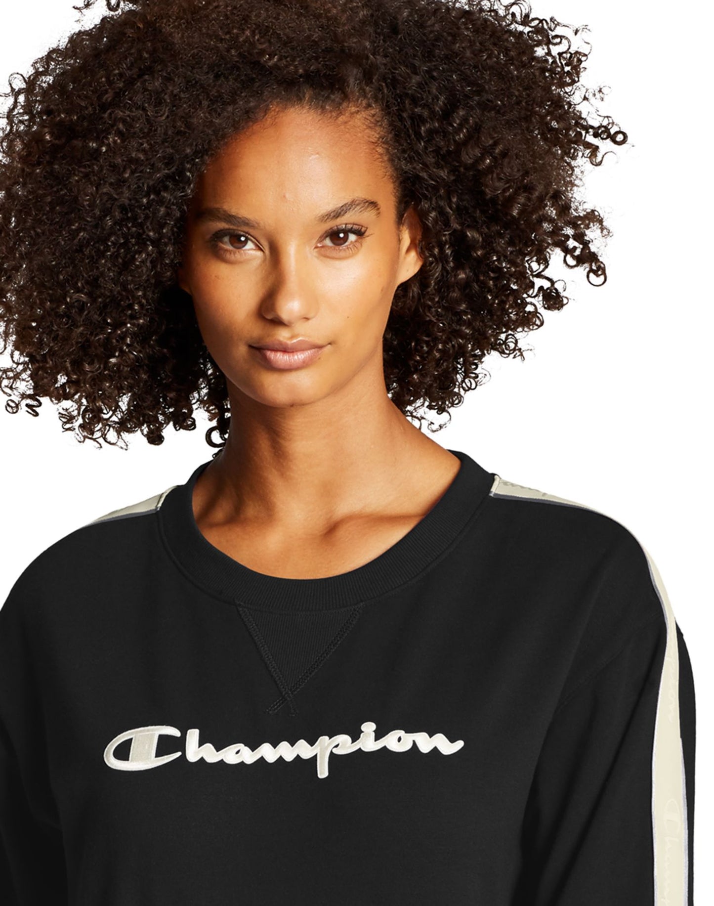 Camisa feminina Champion Heritage Fleece Crew, preta, tamanho grande