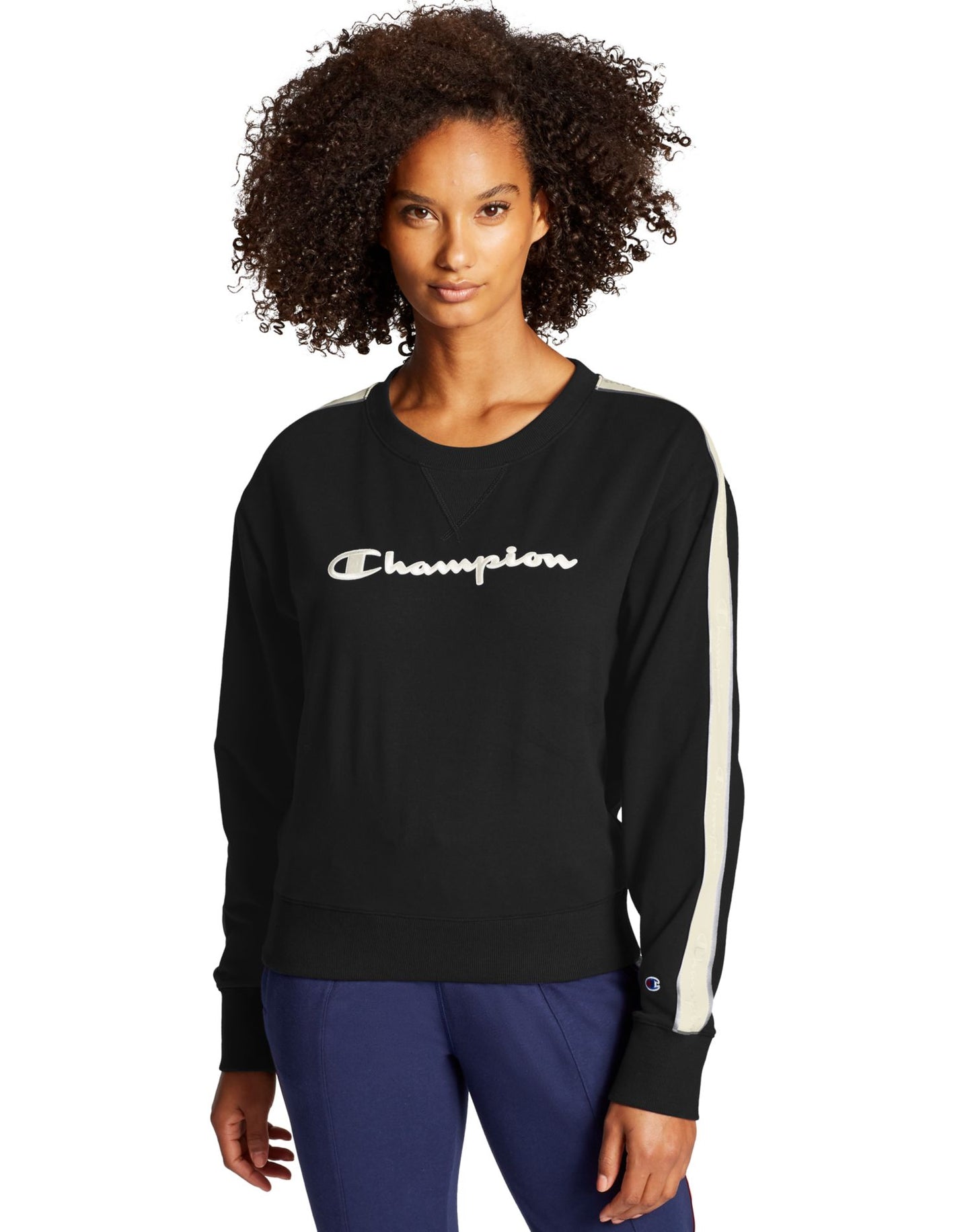 Camisa feminina Champion Heritage Fleece Crew, preta, tamanho grande