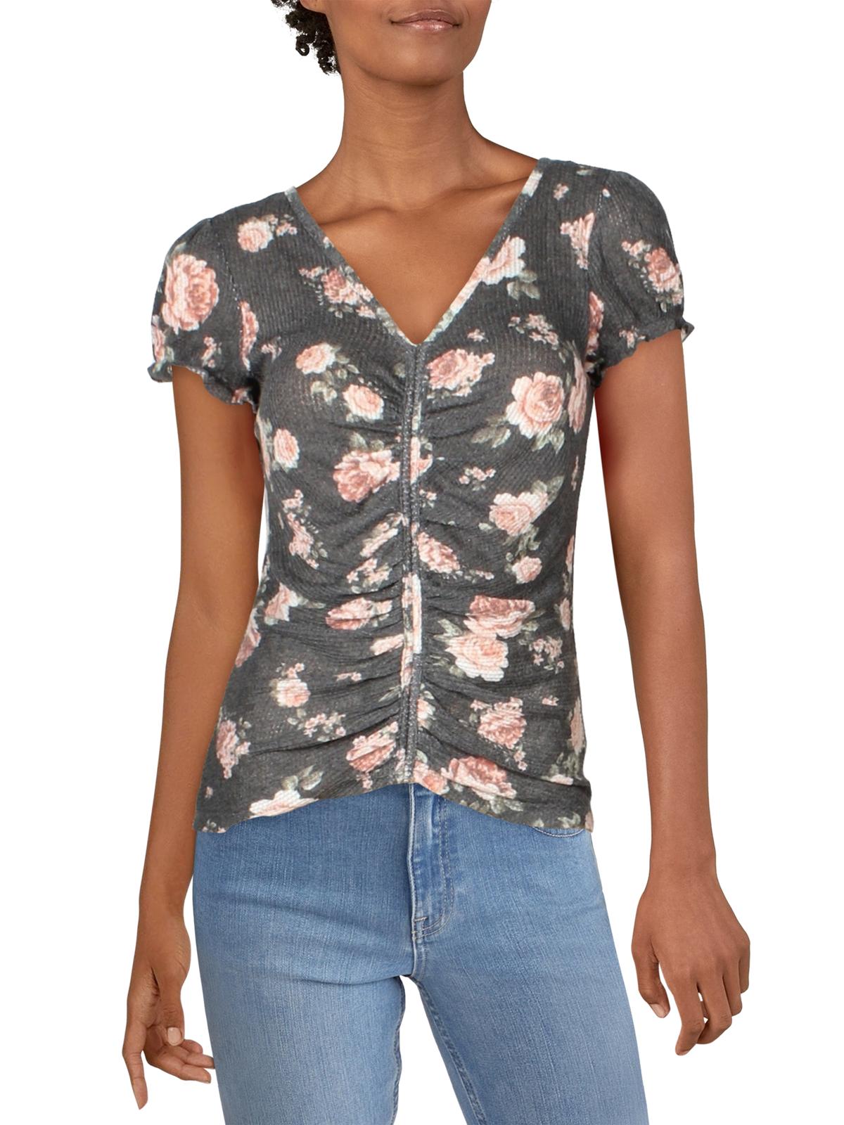 Blusa feminina Ultra Flirt Waffle Cinched, cinza, tamanho grande
