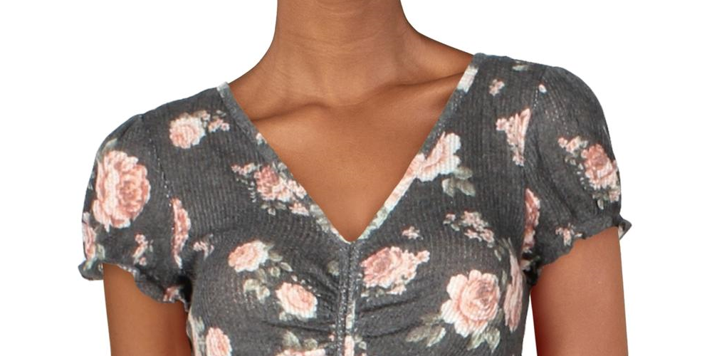 Blusa feminina Ultra Flirt Waffle Cinched, cinza, tamanho grande