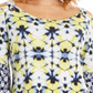 JM Collection Blusa feminina estampada com ilhós e ombros descobertos, azul, tamanho X-S