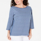 Blusa feminina Karen Scott de algodão listrada com bainha ventilada, azul, tamanho X-S