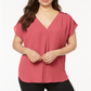 Blusa feminina INC International Concepts com manga dolman e técnica mista, azul, tamanho 0X