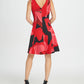 Vestido de coquetel feminino DKNY, sem mangas, com zíper e estampa, decote joia, acima do joelho, estilo flare, preto, tamanho 2