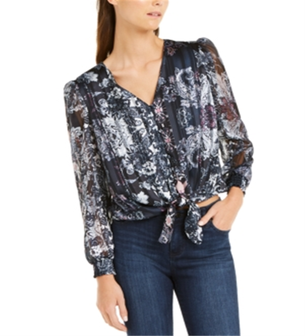 Blusa feminina com estampa frontal e manga bufante, tamanho X-S, da INC International Concepts