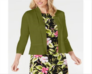 Kasper Women's Ruffle Hem Shrug Green Size Petite