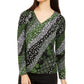 Blusa feminina Michael Kors estampada, manga comprida, decote em V, verde, tamanho médio
