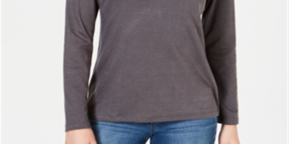 Karen Scott Top feminino com decote redondo e acabamento em cetim, cinza, tamanho 2XL