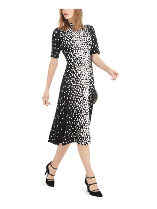 Vestido feminino Alfani com estampa de gola falsa e MIDI, preto, tamanho pequeno