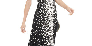 Vestido feminino Alfani com estampa de gola falsa e MIDI, preto, tamanho pequeno