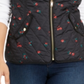 Colete feminino acolchoado com estampa floral e zíper Charter Club, preto, tamanho pequeno médio