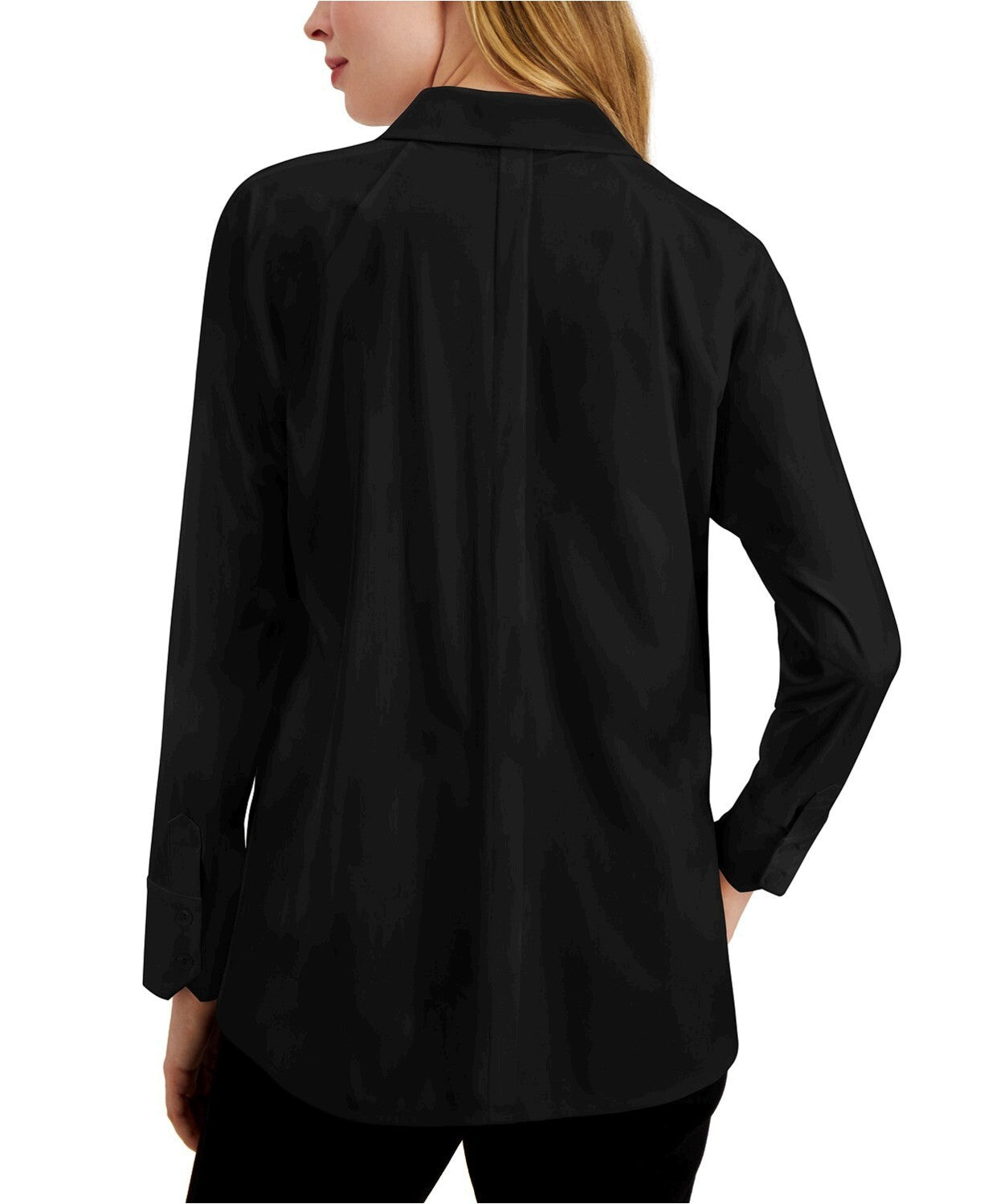 Blusa feminina Alfani com fenda lateral e manga comprida, preta, tamanho médio