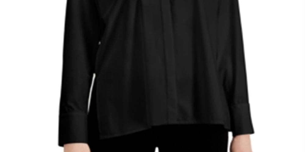 Blusa feminina Alfani com fenda lateral e manga comprida, preta, tamanho médio