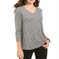 Blusa feminina de malha mesclada com decote em V, cinza, tamanho X-S