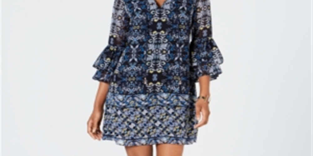 Vestido feminino Vince Camuto de chiffon com manga sino, azul, tamanho 6