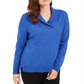 Karen Scott Suéter Feminino de Algodão Marmorizado com Gola Xale Azul Tamanho P