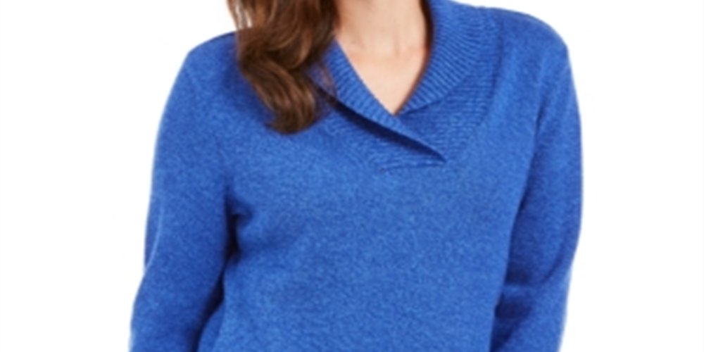 Karen Scott Suéter Feminino de Algodão Marmorizado com Gola Xale Azul Tamanho P