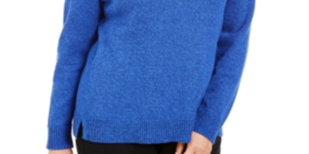 Karen Scott Suéter Feminino de Algodão Marmorizado com Gola Xale Azul Tamanho P