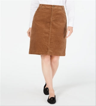 Charter Club Women's Corduroy Tummy Control Skirt Brown Size 18