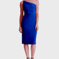 Vestido de coquetel Ralph Lauren feminino, azul, com decote assimétrico e abaixo do joelho, tamanho 4