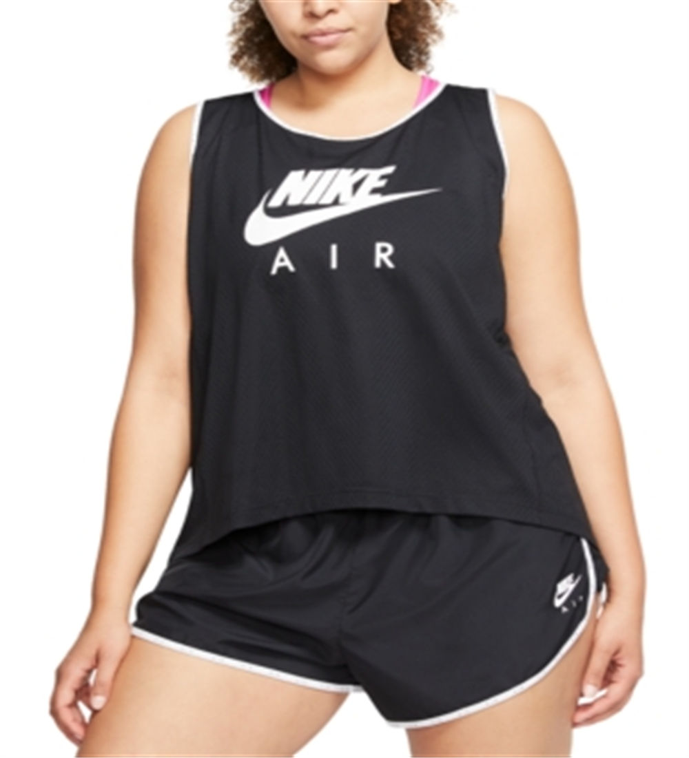 Regata Nike Feminina Stretch com Absorção de Umidade Texturizada, Sem Mangas, Gola Redonda, Active Wear, Plus, Preta, Tamanho GG