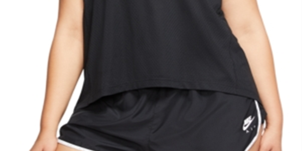 Regata Nike Feminina Stretch com Absorção de Umidade Texturizada, Sem Mangas, Gola Redonda, Active Wear, Plus, Preta, Tamanho GG