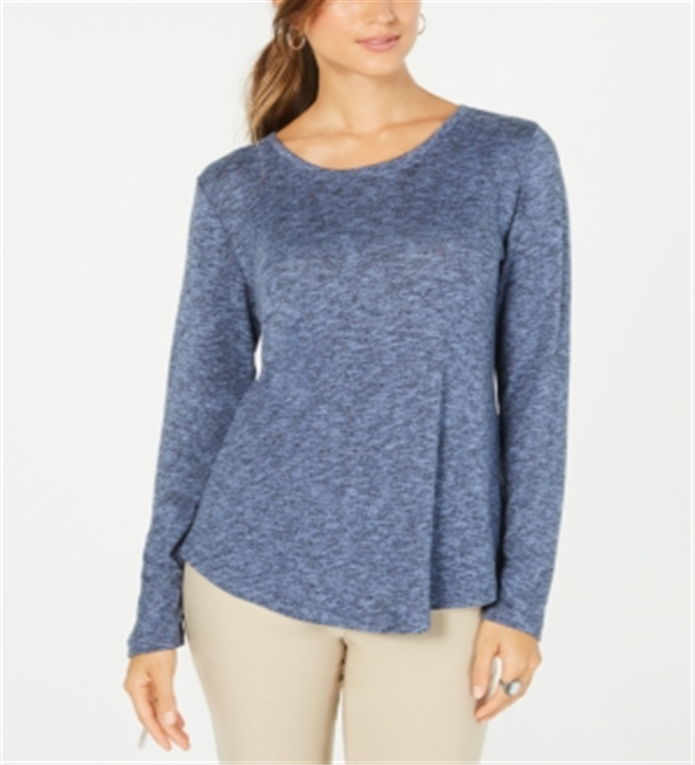 Blusa feminina de manga comprida e decote redondo Style &amp; Co, azul jacinto, tamanho XS