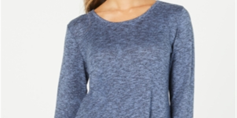 Blusa feminina de manga comprida e decote redondo Style &amp; Co, azul jacinto, tamanho XS