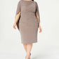 Vestido Betsy &amp; Adam Feminino Plus Size Sheath Shimmer Capel Marrom Tamanho 18W