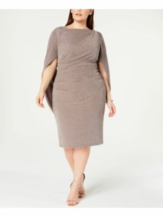 Vestido Betsy &amp; Adam Feminino Plus Size Sheath Shimmer Capel Marrom Tamanho 18W