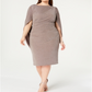 Vestido Betsy &amp; Adam Feminino Plus Size Sheath Shimmer Capel Marrom Tamanho 18W