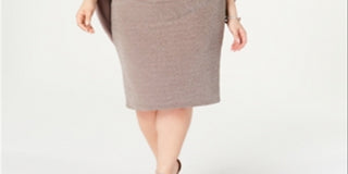 Vestido Betsy &amp; Adam Feminino Plus Size Sheath Shimmer Capel Marrom Tamanho 18W
