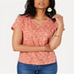 Camiseta feminina de algodão estampada com decote em V, tamanho pequeno, laranja, estilo &amp; co