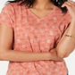 Camiseta feminina de algodão estampada com decote em V, tamanho pequeno, laranja, estilo &amp; co