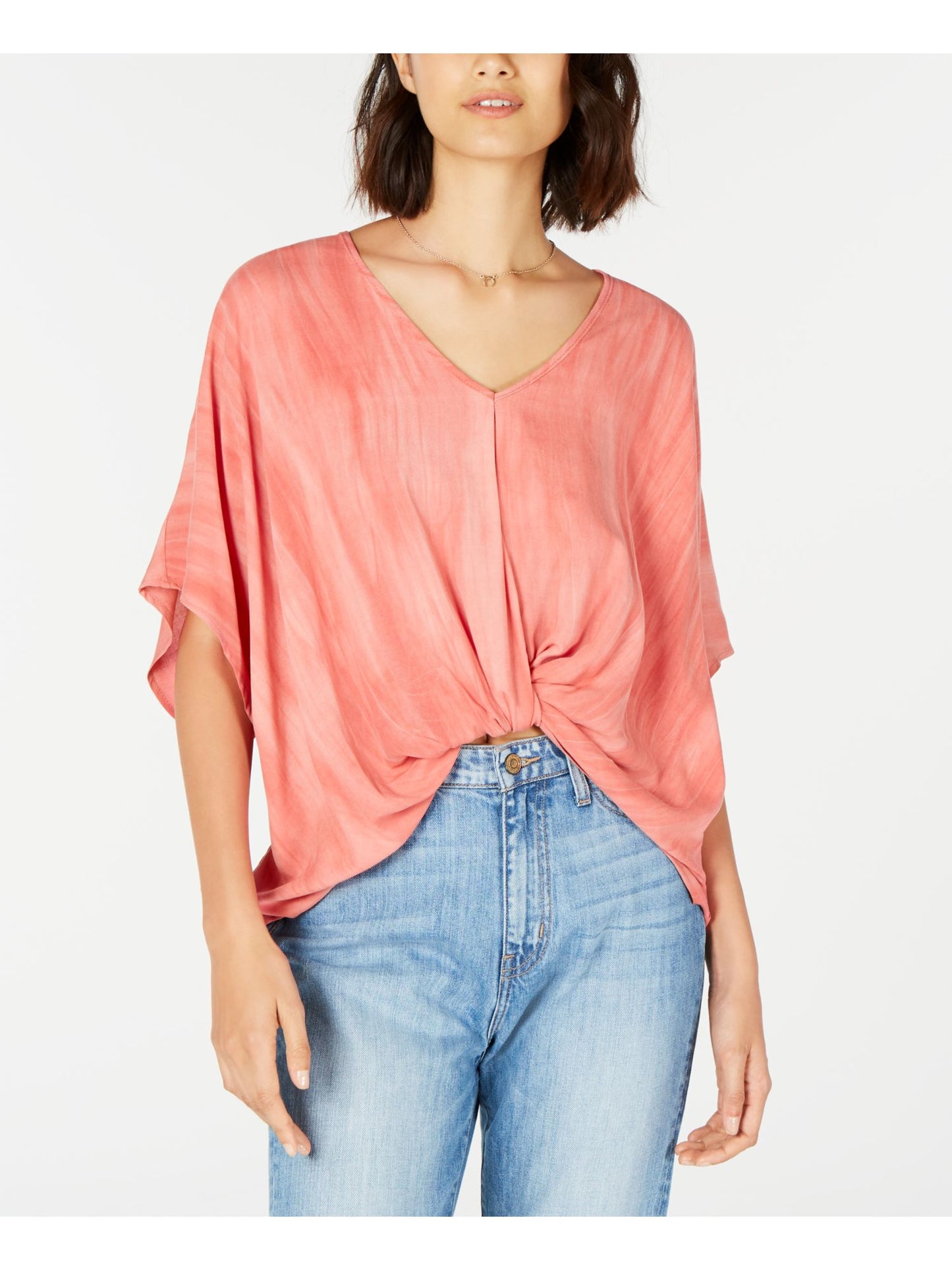Polly &amp; Esther Blusa casual feminina com nó frontal e manga dolman, rosa, tamanho pequeno