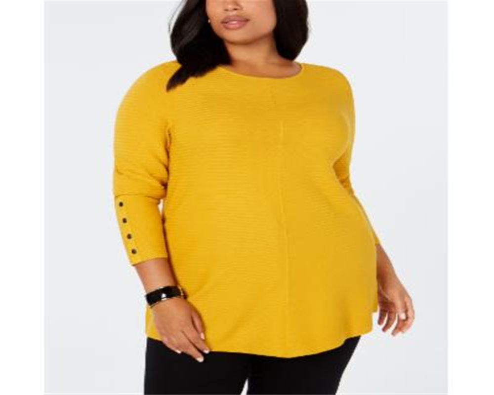Suéter Alfani Feminino Plus com Detalhe de Botão e Canelado Amarelo Tamanho 0X