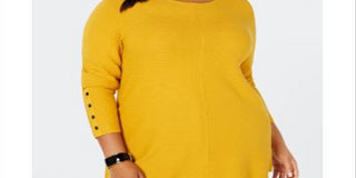 Suéter Alfani Feminino Plus com Detalhe de Botão e Canelado Amarelo Tamanho 0X