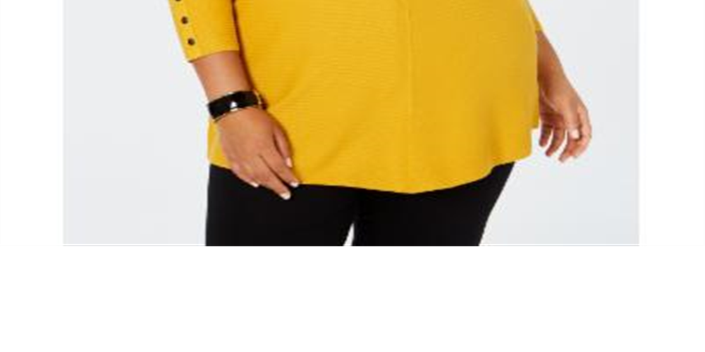Suéter Alfani Feminino Plus com Detalhe de Botão e Canelado Amarelo Tamanho 0X